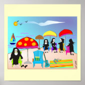 Whimsical Nuns "at the Beach" Art Poster (Voorkant)