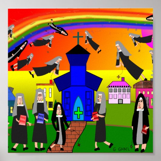 Whimsical Nuns Canvas Art "Flying Nuns" Poster (Voorkant)