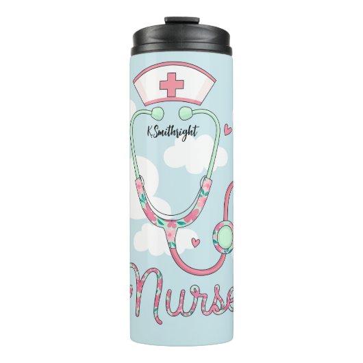 Whimsical Nurse Stethoscope Butterfly Clouds Thermosbeker (Voorkant)