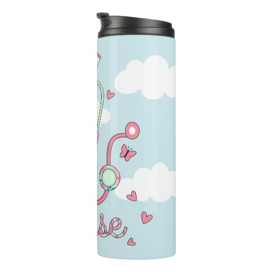 Whimsical Nurse Stethoscope Butterfly Clouds Thermosbeker (Geroteerd rechts)