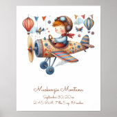 Whimsical Nursery Art Kind en vliegtuig personalis Poster (Voorkant)