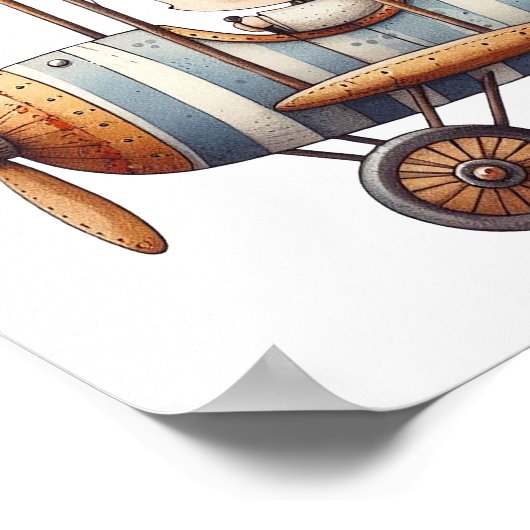 Whimsical Nursery Art Kind Vliegend Oud Vliegtuig Poster (Hoek)