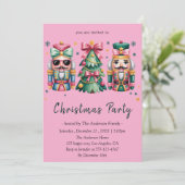 Whimsical Nutcracker& Christmas Tree Holiday Party Kaart (Staand voorkant)
