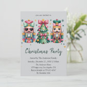 Whimsical Nutcracker& Christmas Tree Holiday Party Kaart (Staand voorkant)