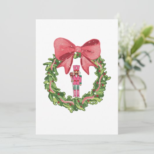 Whimsical Nutcracker Christmas Wreath Kaart (Staand voorkant)