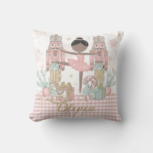 Whimsical Nutcracker Pastel Pink Christmas Ballet  Kussen (Voorkant)