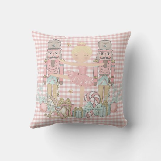 Whimsical Nutcracker Pastel Pink Christmas Ballet  Kussen (Achterkant)