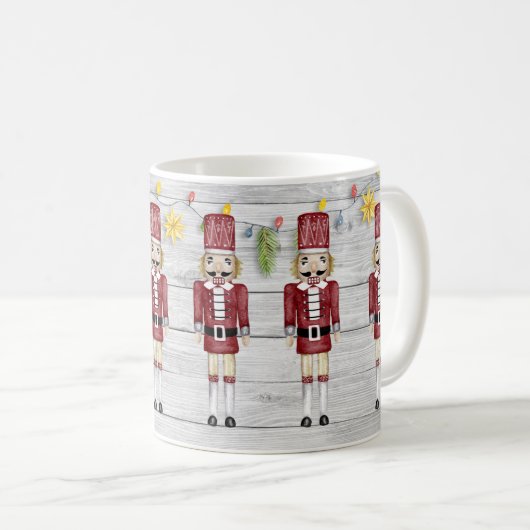 Whimsical Nutcrackers-Lichten Garland op Barnboard Koffiemok (Voorkant rechts)