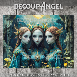 Whimsical Nymph Trio - Decoupage - Tissuepapier