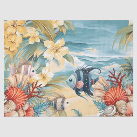 Whimsical Oceaan Bloemen & Vis Tissuepapier (Voorkant)