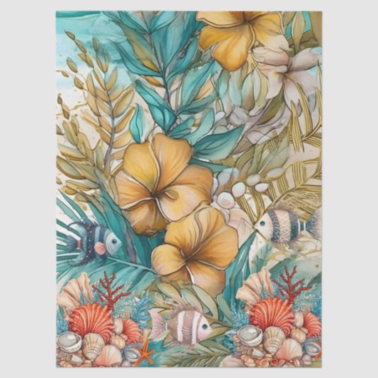 Whimsical Oceaan Bloemen & Vis Tissuepapier (Voorkant)