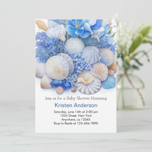 Whimsical Ocean Blue Beach Boy Baby shower Kaart (Staand voorkant)