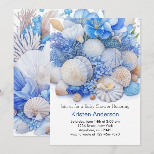 Whimsical Ocean Blue Beach Boy Baby shower Kaart (Voorkant / Achterkant)