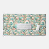 Whimsical Ocean Breeze: Pastel Zee wervelt in Cott Bureaumat (Keyboard & Muis)