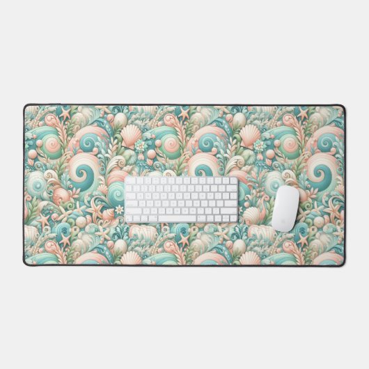 Whimsical Ocean Breeze: Pastel Zee wervelt in Cott Bureaumat (Keyboard & Muis)