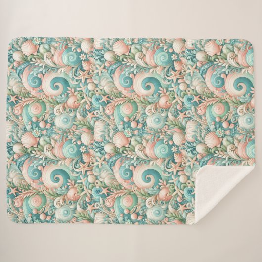 Whimsical Ocean Breeze: Pastel Zee wervelt in Cott Sherpa Deken (Voorkant (horizontaal))