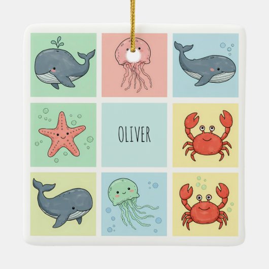Whimsical Ocean Friends Doodles Keramisch Ornament (Achterkant)