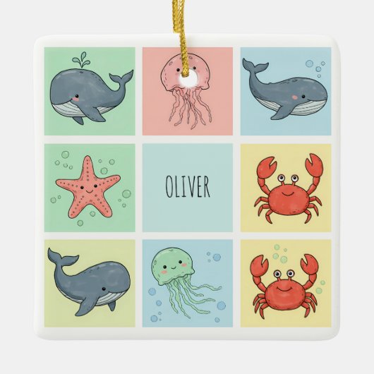 Whimsical Ocean Friends Doodles Keramisch Ornament (Voorkant)