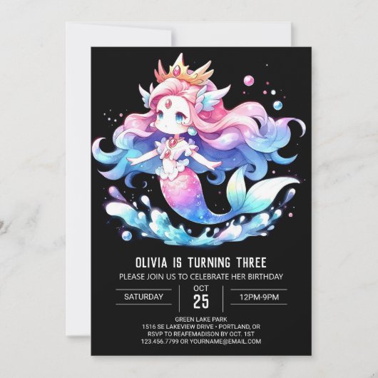 Whimsical Ocean Mermaid Verjaardag Kaart (Voorkant)