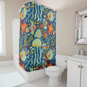 Whimsical Ocean of Fish and Kelp Douchegordijn (In situ)