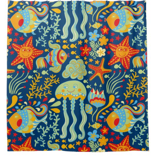 Whimsical Ocean of Fish and Kelp Douchegordijn (Voorkant)