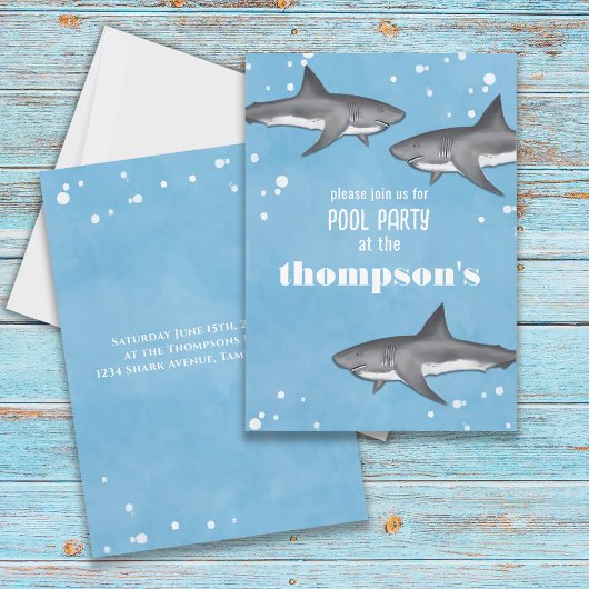 Whimsical Ocean Pool Party Swimming Sharks Kaart