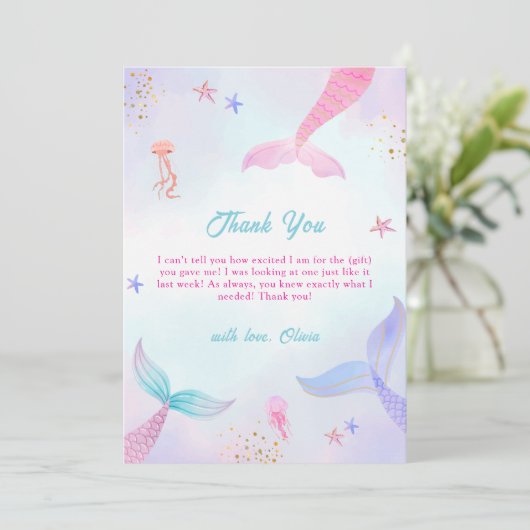 Whimsical Ocean Summer Mermaid Tail Baby shower Bedankkaart (Staand voorkant)