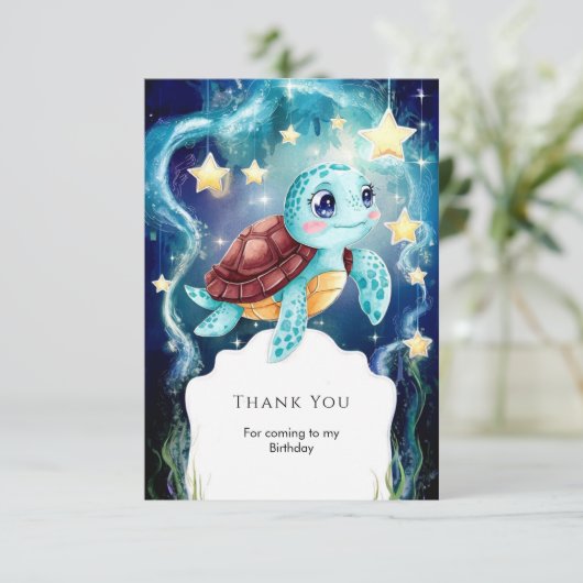 Whimsical Ocean Underwater Turtle Verjaardag Bedankkaart (Staand voorkant)