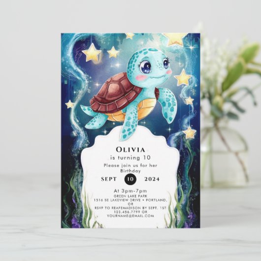 Whimsical Ocean Underwater Turtle Verjaardag Kaart (Staand voorkant)