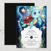 Whimsical Ocean Underwater Turtle Verjaardag Kaart (Voorkant / Achterkant)