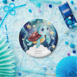 Whimsical Ocean Underwater Turtle Verjaardag Papieren Bordje