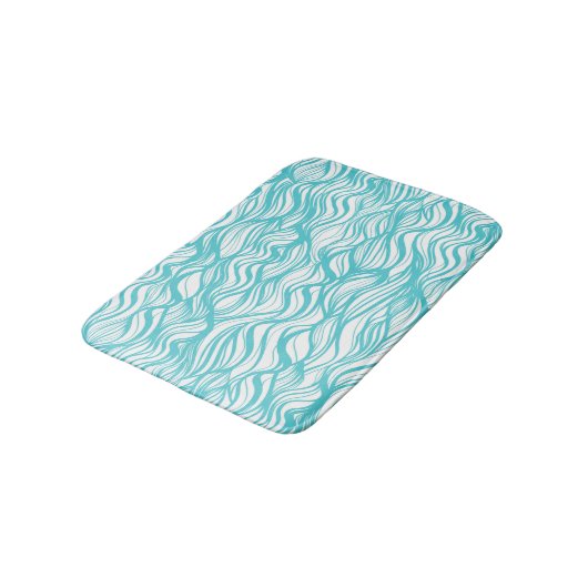 Whimsical Ocean Waves Aqua Blue Bath Mat (Gekanteld)