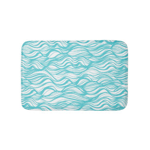 Whimsical Ocean Waves Aqua Blue Bath Mat