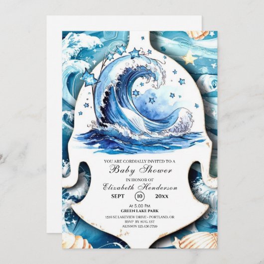 Whimsical Ocean Waves Baby shower Kaart (Voorkant / Achterkant)