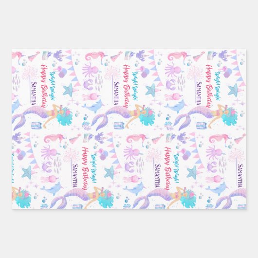 Whimsical Ocean Zeemeermin onder het Zee Verjaarda Inpakpapier Vel (Voorkant)
