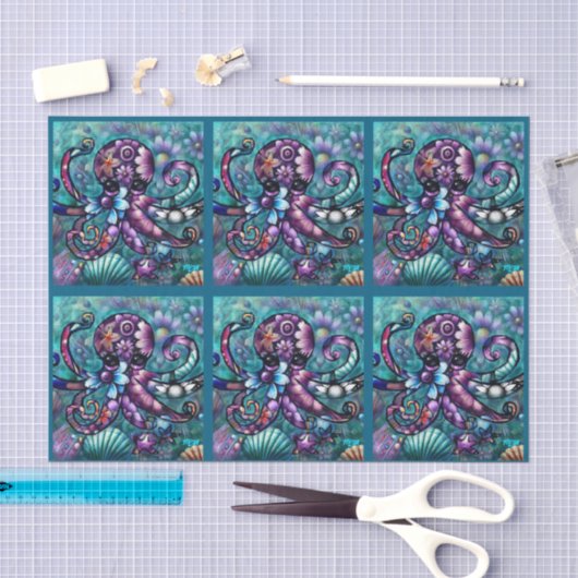 Whimsical Octopus Bloemendecoupe Teal Kust Tissuepapier (Craft)