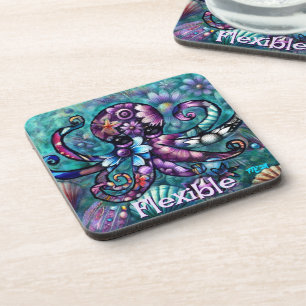 Whimsical Octopus Floral Blauwgroen kust gepersona Bier Onderzetter