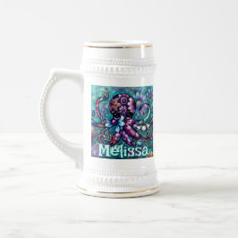 Whimsical Octopus Floral Blauwgroen kust gepersona Bierpul