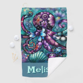Whimsical Octopus Floral Blauwgroen kust gepersona Golfhanddoek (Insitu)