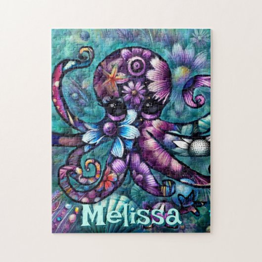 Whimsical Octopus Floral Blauwgroen kust gepersona Legpuzzel (Verticaal)