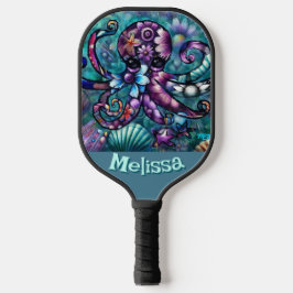 Whimsical Octopus Floral Blauwgroen kust gepersona Pickleball Paddle