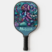 Whimsical Octopus Floral Blauwgroen kust gepersona Pickleball Paddle (Achterkant)