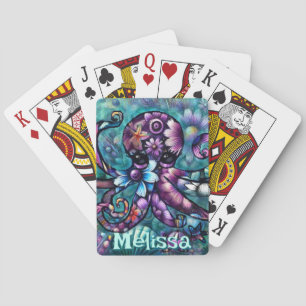 Whimsical Octopus Floral Blauwgroen kust gepersona Pokerkaarten