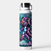Whimsical Octopus Floral Blauwgroen kust gepersona Waterfles (Achterkant)