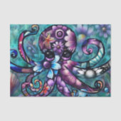 Whimsical Octopus Floral Blauwgroen kustontkoppeli Tissuepapier (Voorkant)