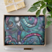 Whimsical Octopus Floral Blauwgroen kustontkoppeli Tissuepapier (Geschenk)