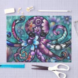Whimsical Octopus Floral Blauwgroen kustontkoppeli Tissuepapier
