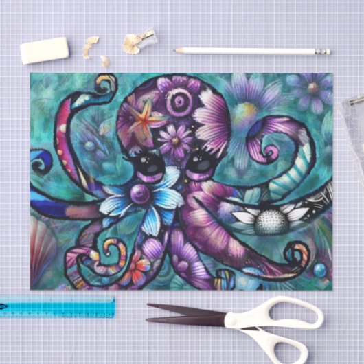 Whimsical Octopus Floral Blauwgroen kustontkoppeli Tissuepapier (Craft)