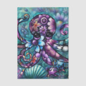Whimsical Octopus Floral Blauwgroen kustontkoppeli Tissuepapier (Voorkant)