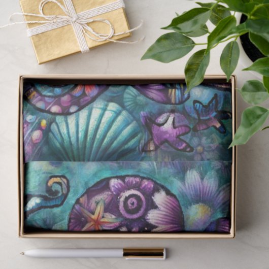 Whimsical Octopus Floral Blauwgroen kustontkoppeli Tissuepapier (Geschenk)